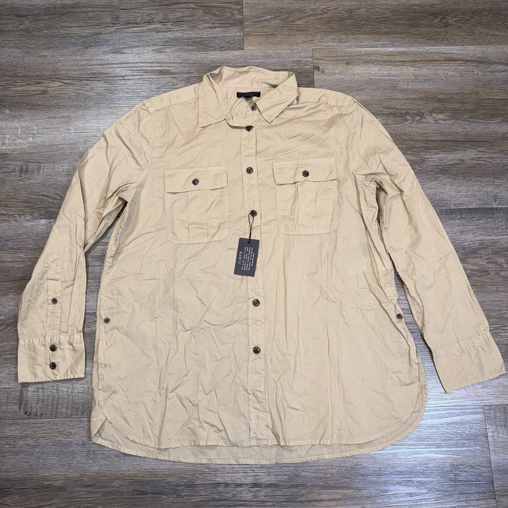 J. Crew Button-Down Utility Shirt Womens 10 Dual Chest Flap Pockets Curved Hem